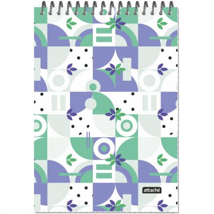 Блокнот А5 40л Attache Яркий паттерн Зеленый микс клетка, греб, ВД-лак