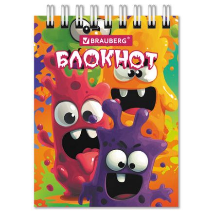 Блокнот МАЛЫЙ ФОРМАТ А7, 75х105 мм, 40 л., гребень, клетка, кросс-серия "МОНСТРИКИ", BRAUBERG, 116998