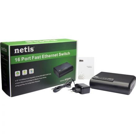 Коммутатор Netis ST3116P неуправляемый, 16-портовый, 100 Мбит/с