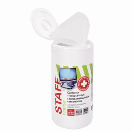 Салфетки АНТИБАКТЕРИАЛЬНЫЕ универсальные, STAFF "EVERYDAY", 100 шт., 513478