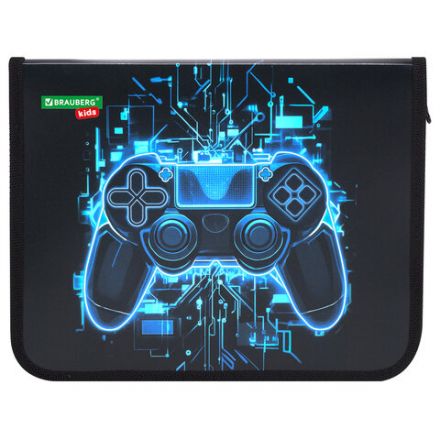Папка для тетрадей BRAUBERG KIDS А5, 1 отделение, пластик, молния вокруг, "Digital gamepad", 273326