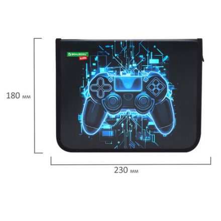 Папка для тетрадей BRAUBERG KIDS А5, 1 отделение, пластик, молния вокруг, "Digital gamepad", 273326