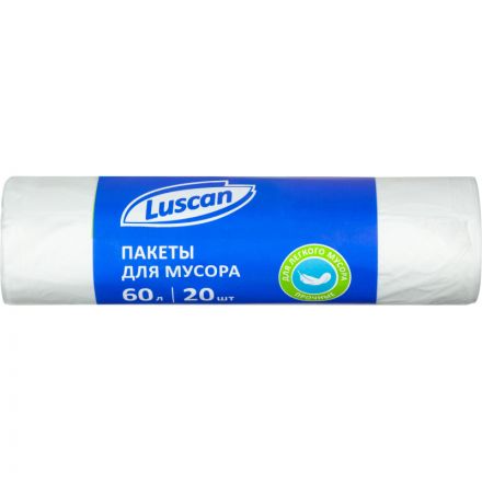 Мешки для мусора ПНД 60л 7мкм 20шт/рул белые 58х68см Luscan Мешки для мусора ПНД 60л 7мкм 20шт/рул белые 58х68см Luscan