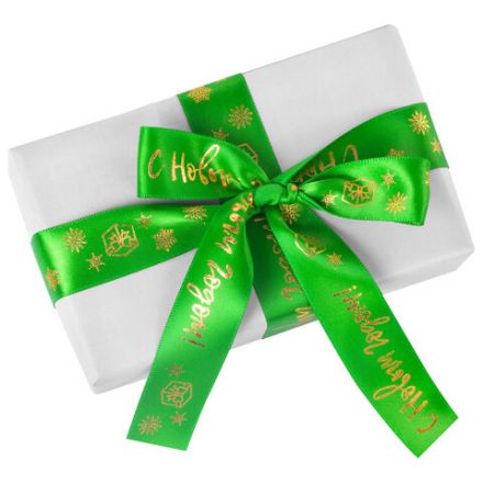 Упаковочная лента новогодняя для декора и подарков, 25 мм х 5 м, ЗЕЛЕНАЯ, с тиснением, ЗОЛОТАЯ СКАЗКА, 592416
