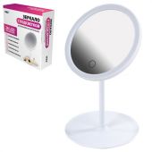 Зеркало настольное с LED-подсветкой для макияжа, диаметр 17 см, 3 режима свечения, аккумулятор 800 mAh, цвет белый, WBZ (ВБЗ), 609332