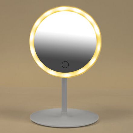 Зеркало настольное с LED-подсветкой для макияжа, диаметр 17 см, 3 режима свечения, аккумулятор 800 mAh, цвет белый, WBZ (ВБЗ), 609332 Зеркало настольное с LED-подсветкой для макияжа, диаметр 17 см, 3 режима свечения, аккумулятор 800 mAh, цвет белый, WBZ (ВБЗ), 609332
