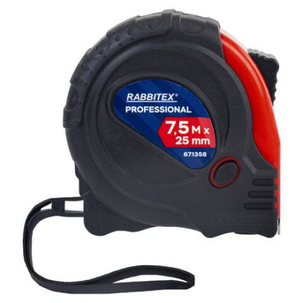 Рулетка измерительная 7,5 м х 25 мм, обрезиненный корпус, 3 фиксатора, RABBITEX (РАББИТЕКС) Professional, 671358