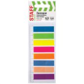 Закладки клейкие неоновые STAFF, 45х12 мм, 200 штук (8 цветов х 25 листов), на пластиковой линейке 12 см, 129356