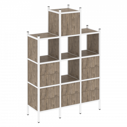 Loft Прямой стеллаж наборный VR.L-18 Тиквуд тёмный/Белый металл 1278*446*1869