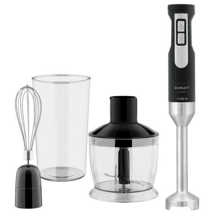Блендер погружной SCARLETT SC-HB42F61, 1100 Вт, 25 скоростей, 3 насадки, стакан, черный Блендер погружной SCARLETT SC-HB42F61, 1100 Вт, 25 скоростей, 3 насадки, стакан, черный
