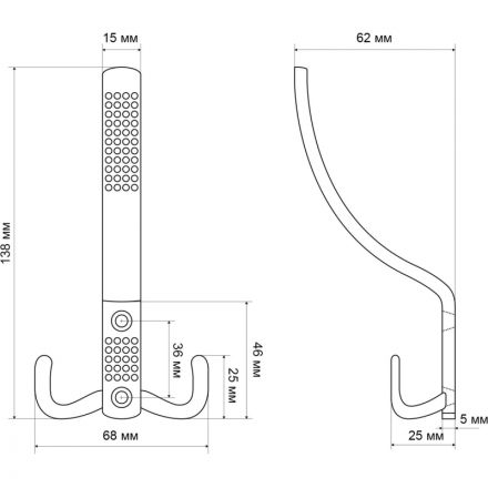 Вешалка настенная УЗК_Крючок трехрожковый СТАНДАРТ 212 A AC (10200),ст.медь