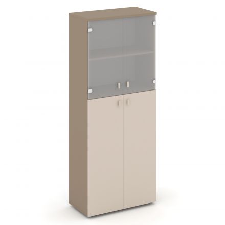 Estetica Шкаф высокий широкий (2 сред. фасада ЛДСП+2 низ. фасада стекло) ES.ST-1.7 Латте/Капучино/Сатин матовый 800*420*1977 Estetica Шкаф высокий широкий (2 сред. фасада ЛДСП+2 низ. фасада стекло) ES.ST-1.7 Латте/Капучино/Сатин матовый 800*420*1977