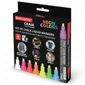 Маркеры меловые CHALK LIQUID MARKER, НЕОН, НАБОР 8 ЦВЕТОВ, 3 мм, стираемые, BRAUBERG "CHALK", 152597