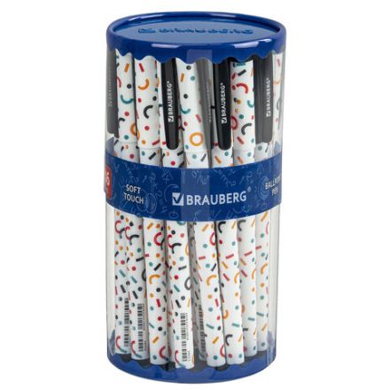 Ручка шариковая BRAUBERG SOFT TOUCH GRIP "CONFETTI", СИНЯЯ, мягкое покрытие, узел 0,7 мм, 143723