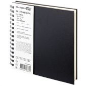 Скетчбук, слоновая кость 140 г/м2 200х200 мм, 80 л., КОЖЗАМ, гребень, BRAUBERG ART CLASSIC, черный, 116476