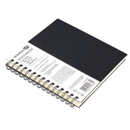 Скетчбук, слоновая кость 140 г/м2 200х200 мм, 80 л., КОЖЗАМ, гребень, BRAUBERG ART CLASSIC, черный, 116476