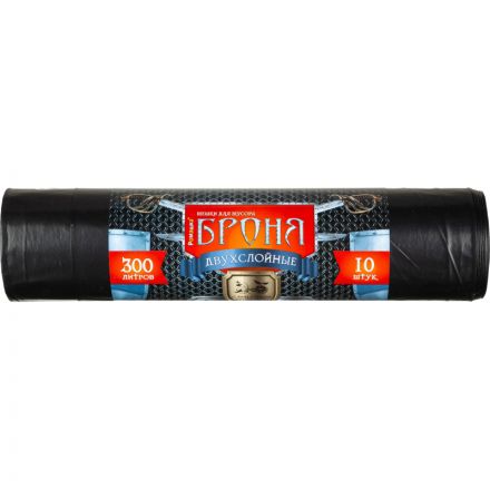 Мешки для мусора ПВД 300л, 60мкм 10шт/рул черные 105х150 Броня