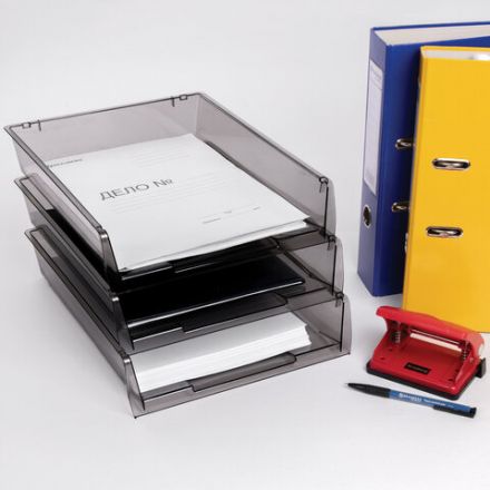 Лотки горизонтальные для бумаг, КОМПЛЕКТ 3 шт., 340х270х70 мм, тонированный серый, BRAUBERG "Office", 237257 Лотки горизонтальные для бумаг, КОМПЛЕКТ 3 шт., 340х270х70 мм, тонированный серый, BRAUBERG "Office", 237257