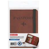 Обложка для паспорта и документов с защитой от считывания, 9 карманов, резинка, экокожа, коричневая, BRAUBERG, 238751