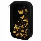 Пенал ЮНЛАНДИЯ, 2 отделения, ламинированный картон, конгрев, 19х11 см, "Golden", 273495