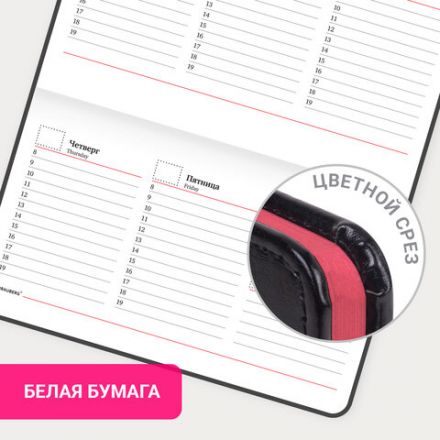 Еженедельник недатированный МАЛЫЙ ФОРМАТ 95х155 мм А6 BRAUBERG "Rainbow", под кожу, 64 л., черный, 114485