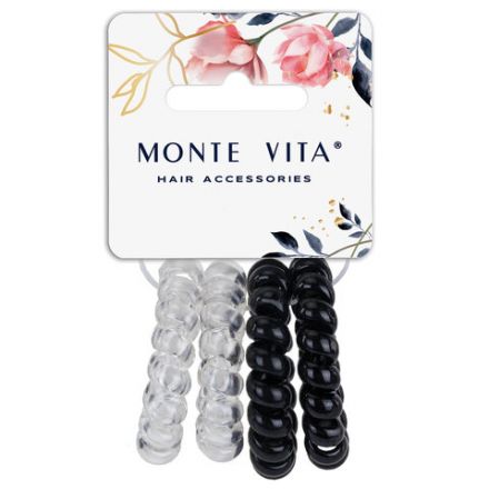 Резинки для волос НАБОР 4 шт., диаметр 4 см, пружинка, чёрный, прозрачный, MONTE VITA (МОНТЕ ВИТА), 457056