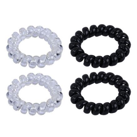 Резинки для волос НАБОР 4 шт., диаметр 4 см, пружинка, чёрный, прозрачный, MONTE VITA (МОНТЕ ВИТА), 457056