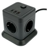 Сетевой фильтр CABLEXPERT Tower, 4 розетки, 10 А, 1 x Type-C PD, 20 Вт, 2 х USB, 2 м, черный, TWR-4-CU2-B-2 Сетевой фильтр CABLEXPERT Tower, 4 розетки, 10 А, 1 x Type-C PD, 20 Вт, 2 х USB, 2 м, черный, TWR-4-CU2-B-2