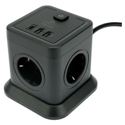 Сетевой фильтр CABLEXPERT Tower, 4 розетки, 10 А, 1 x Type-C PD, 20 Вт, 2 х USB, 2 м, черный, TWR-4-CU2-B-2 Сетевой фильтр CABLEXPERT Tower, 4 розетки, 10 А, 1 x Type-C PD, 20 Вт, 2 х USB, 2 м, черный, TWR-4-CU2-B-2