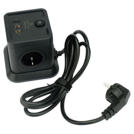 Сетевой фильтр CABLEXPERT Tower, 4 розетки, 10 А, 1 x Type-C PD, 20 Вт, 2 х USB, 2 м, черный, TWR-4-CU2-B-2 Сетевой фильтр CABLEXPERT Tower, 4 розетки, 10 А, 1 x Type-C PD, 20 Вт, 2 х USB, 2 м, черный, TWR-4-CU2-B-2