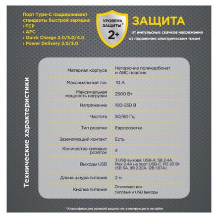 Сетевой фильтр CABLEXPERT Tower, 4 розетки, 10 А, 1 x Type-C PD, 20 Вт, 2 х USB, 2 м, черный, TWR-4-CU2-B-2 Сетевой фильтр CABLEXPERT Tower, 4 розетки, 10 А, 1 x Type-C PD, 20 Вт, 2 х USB, 2 м, черный, TWR-4-CU2-B-2