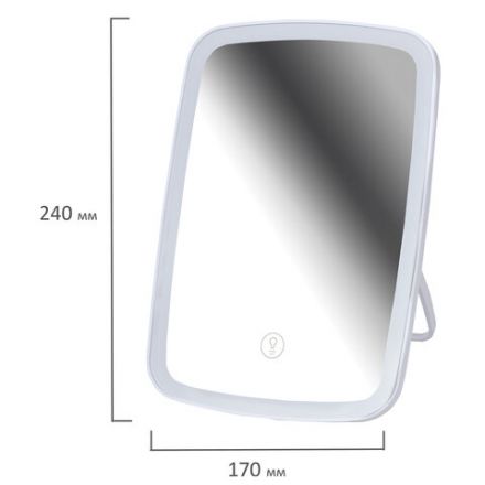 Зеркало настольное с LED-подсветкой для макияжа, 24х17 см, 3 режима свечения, аккумулятор 800 mAh, цвет белый, WBZ (ВБЗ), 609333 Зеркало настольное с LED-подсветкой для макияжа, 24х17 см, 3 режима свечения, аккумулятор 800 mAh, цвет белый, WBZ (ВБЗ), 609333