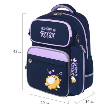 Рюкзак ЮНЛАНДИЯ COMPLETE, с пеналом в комплекте, эрго-спинка, "Bored cat", 42х29х14 см, 272055