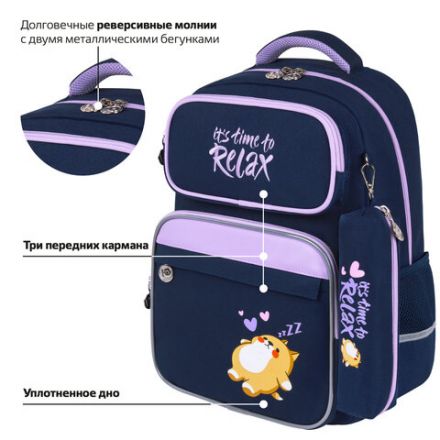 Рюкзак ЮНЛАНДИЯ COMPLETE, с пеналом в комплекте, эрго-спинка, "Bored cat", 42х29х14 см, 272055