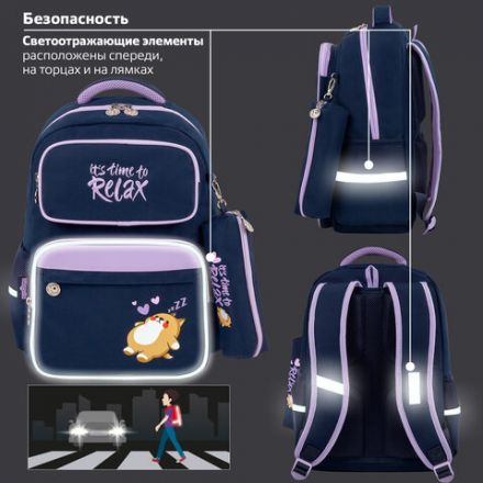 Рюкзак ЮНЛАНДИЯ COMPLETE, с пеналом в комплекте, эрго-спинка, "Bored cat", 42х29х14 см, 272055