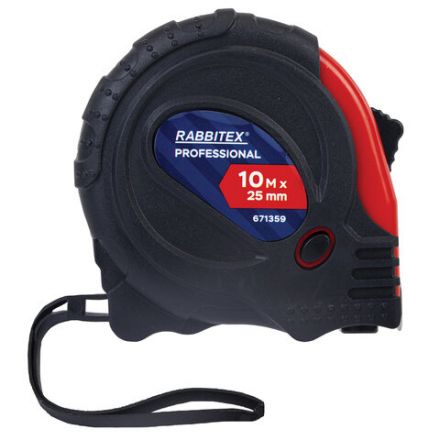 Рулетка измерительная 10 м х 25 мм, обрезиненный корпус, 3 фиксатора, RABBITEX (РАББИТЕКС) Professional, 671359