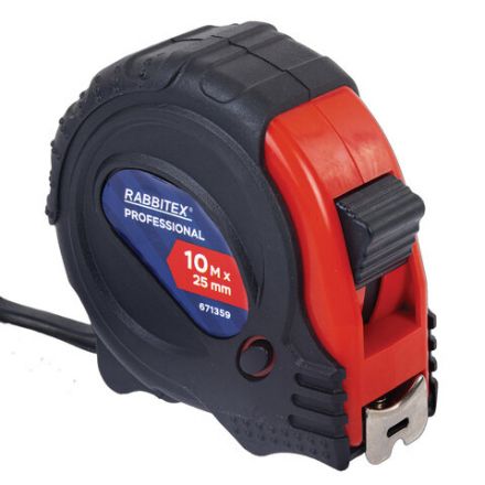 Рулетка измерительная 10 м х 25 мм, обрезиненный корпус, 3 фиксатора, RABBITEX (РАББИТЕКС) Professional, 671359