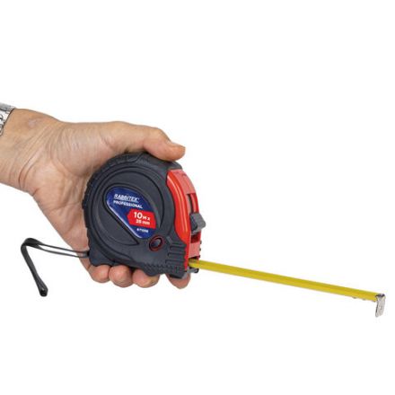 Рулетка измерительная 10 м х 25 мм, обрезиненный корпус, 3 фиксатора, RABBITEX (РАББИТЕКС) Professional, 671359