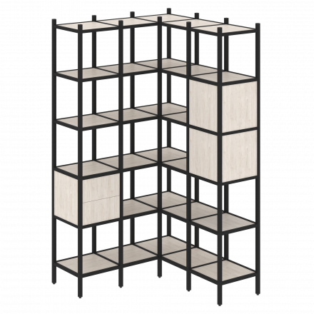 Loft Угловой внутренний стеллаж наборный VR.L-34 Денвер светлый/Чёрный металл 1278*1278*2280 Loft Угловой внутренний стеллаж наборный VR.L-34 Денвер светлый/Чёрный металл 1278*1278*2280