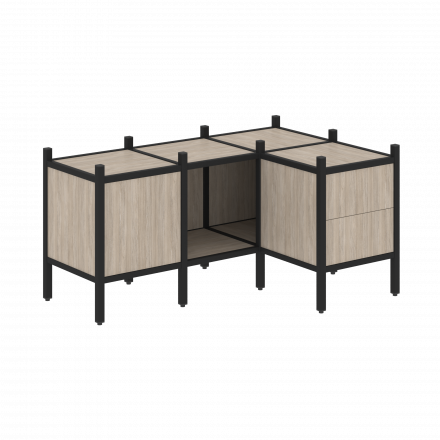 Loft Угловой внутренний стеллаж наборный VR.L-26 Дуб аттик/Чёрный металл 1278*862*636