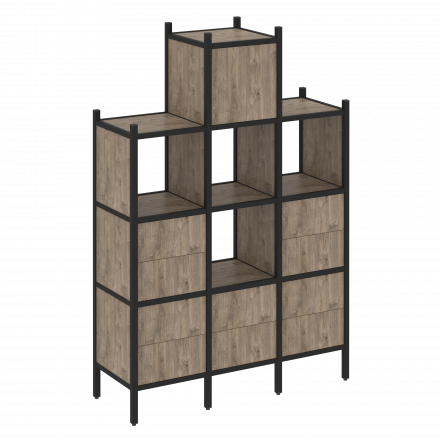 Loft Прямой стеллаж наборный VR.L-18 Тиквуд тёмный/Чёрный металл 1278*446*1869