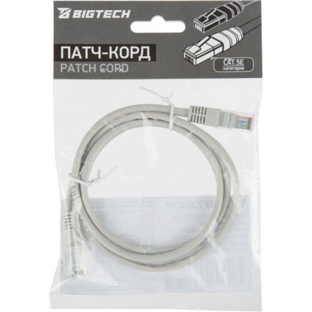 Патч-корд BigTech OPCC002 UTP CCA кат.5e/1м/литой/многожильный (серый)