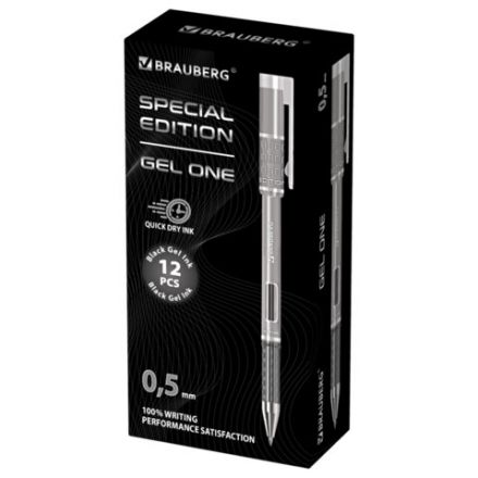 Ручка гелевая BRAUBERG "GEL ONE", ЧЕРНАЯ, стандартный узел 0,5 мм, линия письма 0,35 мм, 144037