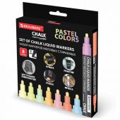 Маркеры меловые CHALK LIQUID MARKER, ПАСТЕЛЬ, НАБОР 8 ЦВЕТОВ, 3 мм, стираемые, BRAUBERG "CHALK", 152598
