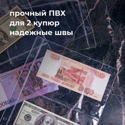 Листы-вкладыши для денежных купюр для альбома "Оптима" М9-05, комплект 5 шт., 200х250 мм, 2 кармана, ЛМБ-02