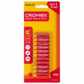 Батарейки солевые "мизинчиковые" КОМПЛЕКТ 10+1 шт., CROMEX (КРОМЕКС) Super Heavy Duty, AAA (R03, 24A), блистер, 456257