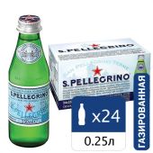 Вода ГАЗИРОВАННАЯ минеральная SAN PELLEGRINO, 0,25 л, ИТАЛИЯ, стеклянная бутылка, УТ-00003768