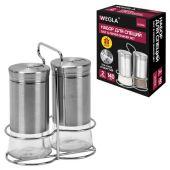 Набор для специй 2х140 мл, ULTRA, подставка + солонка + перечница, 3 типа отверстий, WEGLA (ВЕГЛА), 700234