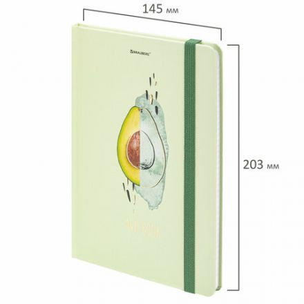 Блокнот с резинкой в клетку 96 л., А5 (145х203 мм), твердая обложка с фольгой, BRAUBERG, "Avocado", 113733