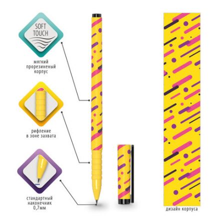 Ручка шариковая BRAUBERG SOFT TOUCH GRIP "LINES", СИНЯЯ, мягкое покрытие, узел 0,7 мм, 143724